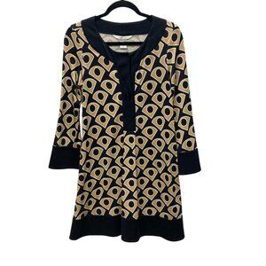 Diane von Furstenberg‎ Dress, Size 6, Silk Wool Retro Geometric Black Tan